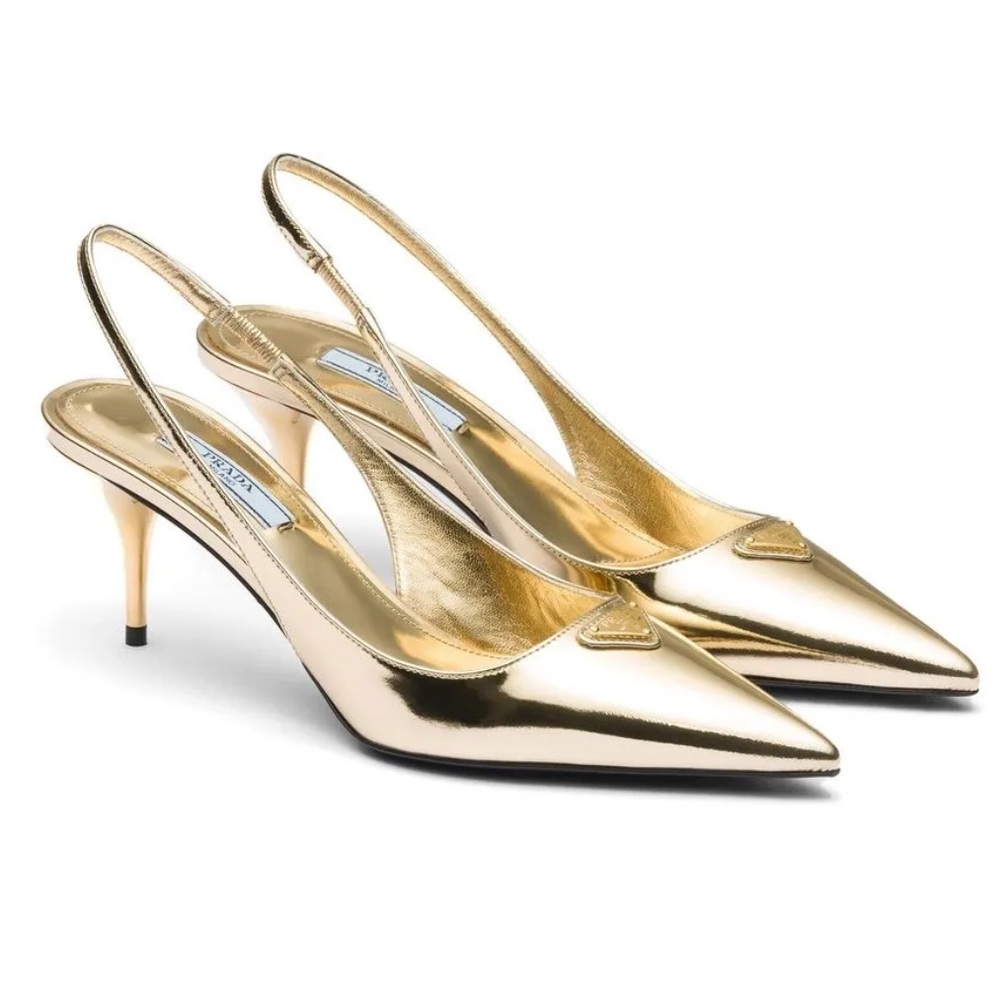 PRADA - Metallic Calfskin Metal Triangle Logo
Slingback Pump